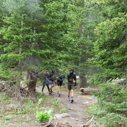 high school friends hiking Blue Lakes trail in the Uncompahgre Wilderness above Ridgway photo by Tanya Ishikawa